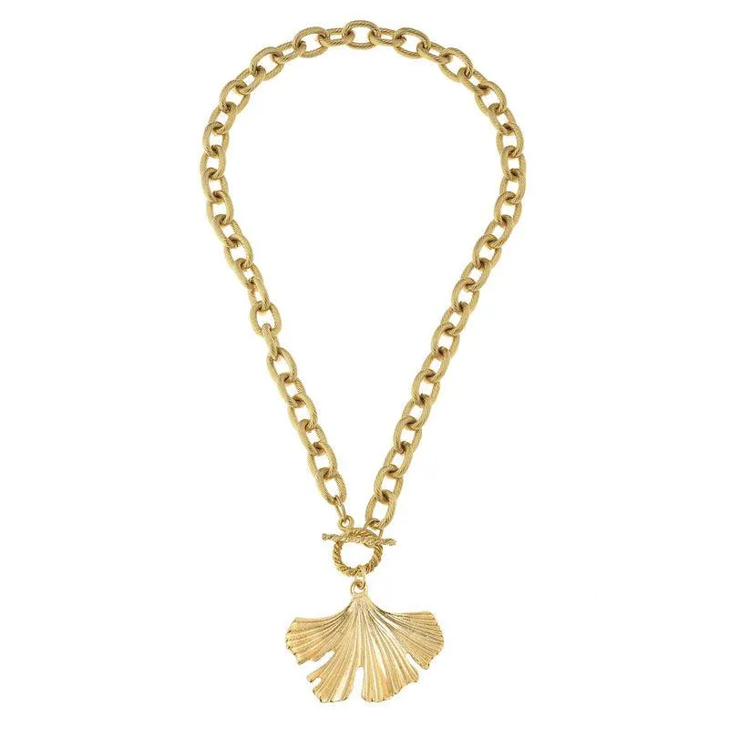 Handcast Gold Ginkgo Leaf Toggle Necklace