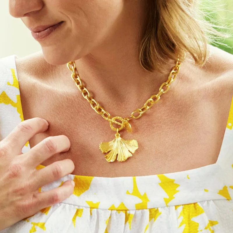 Handcast Gold Ginkgo Leaf Toggle Necklace