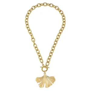Handcast Gold Ginkgo Leaf Toggle Necklace