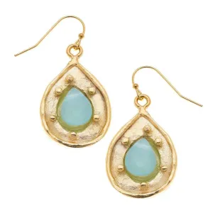 Handcast Gold Round Top w/ Genuine Lapis & Bar Drop Earrings