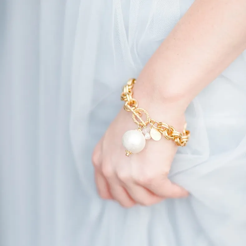 Handcast Gold with Cotton Pearl Bracelet
