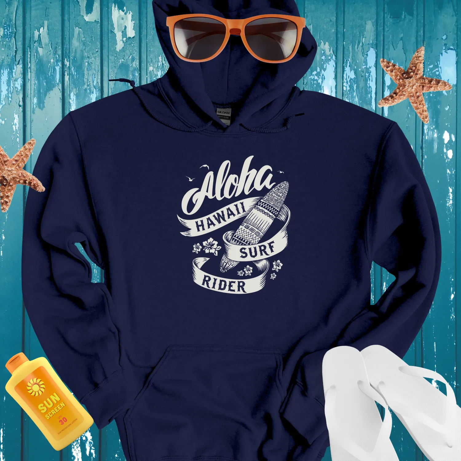Hawaiian Surf Rider Hoodie Black And White Design