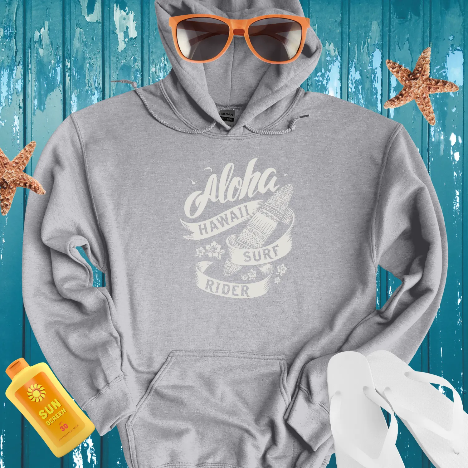 Hawaiian Surf Rider Hoodie Black And White Design