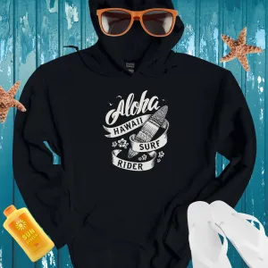 Hawaiian Surf Rider Hoodie Black And White Design