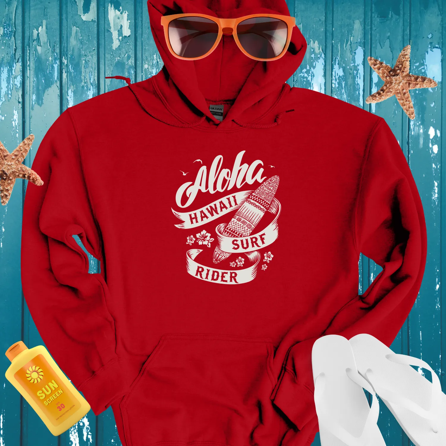 Hawaiian Surf Rider Hoodie Black And White Design