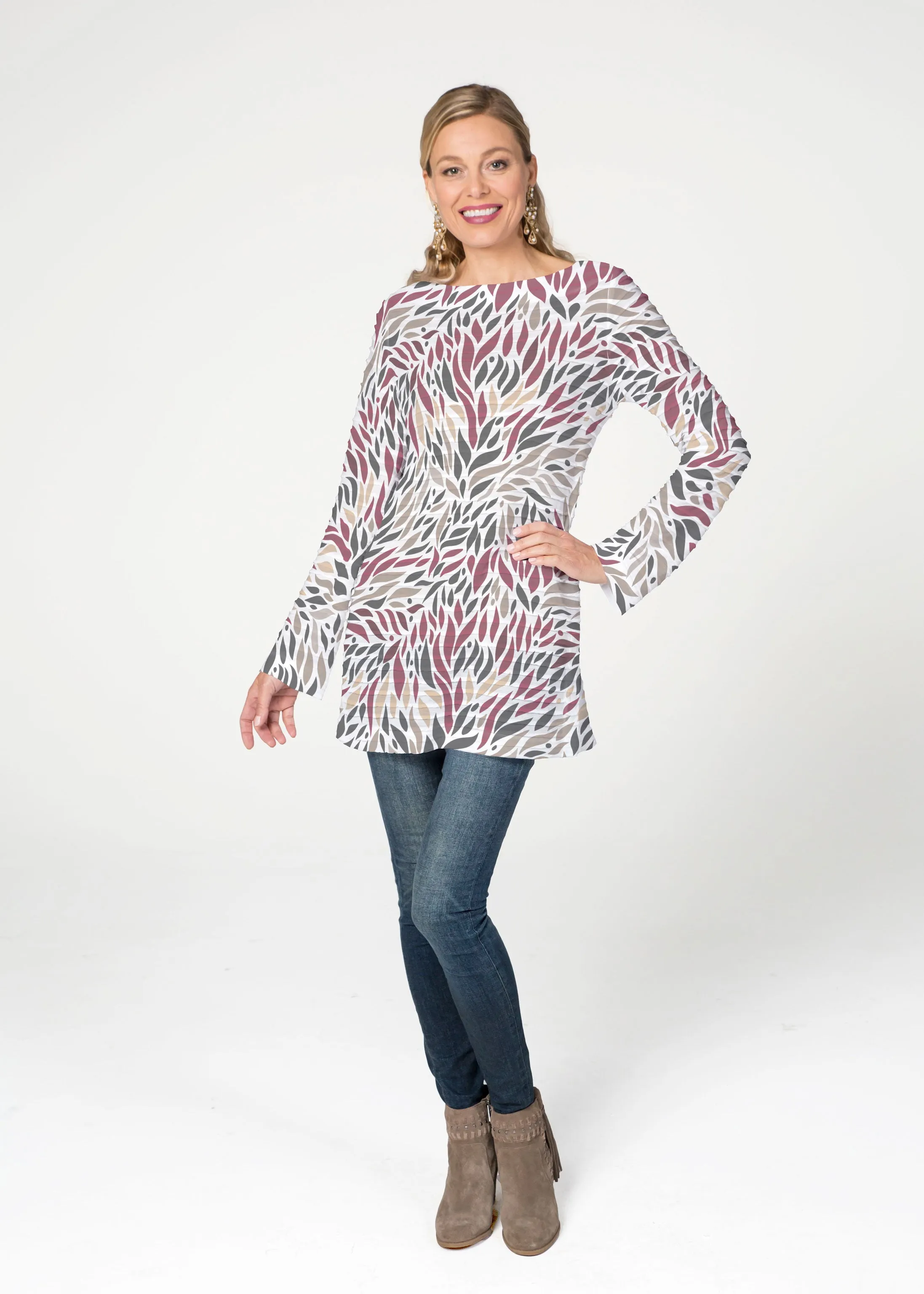 Hotsy Totsy Wine (8144) ~ Banded Boatneck Tunic