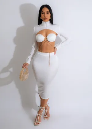 Icon 90's Satin Rhinestones Skirt Set White