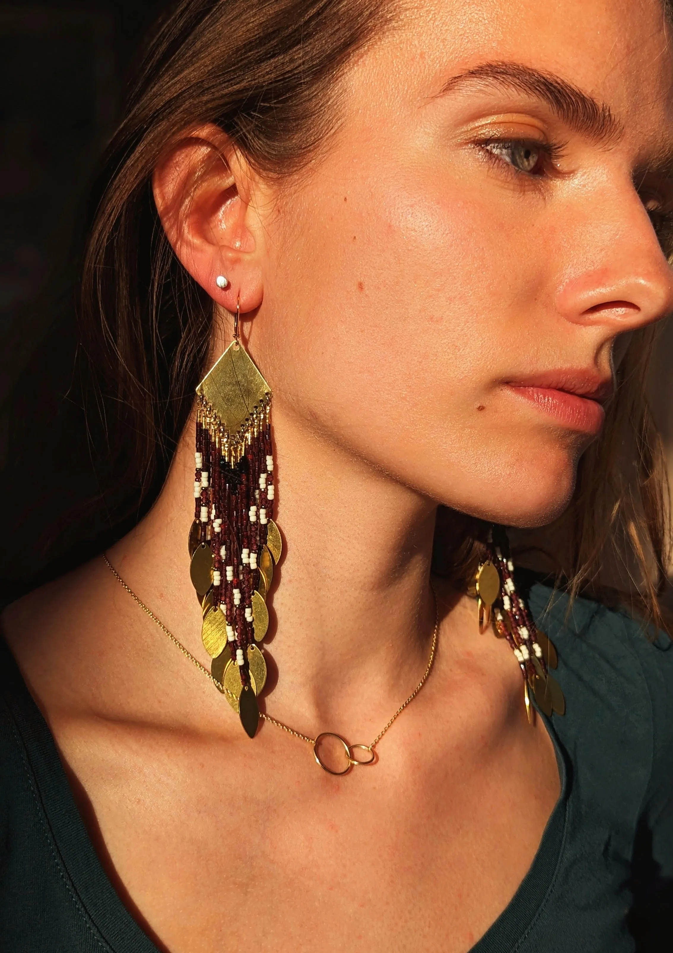 Junko Red Garnet Beaded Earrings