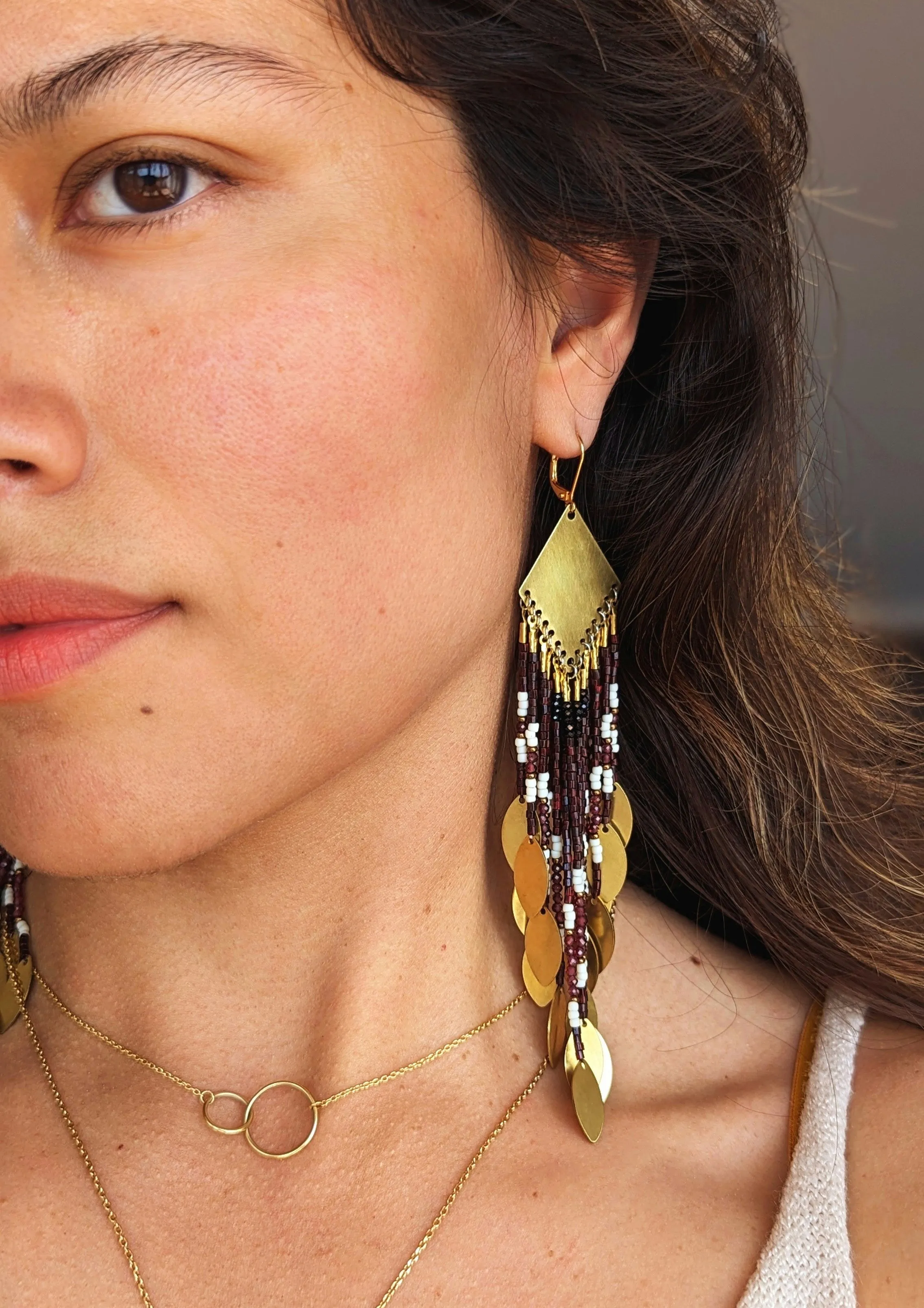 Junko Red Garnet Beaded Earrings