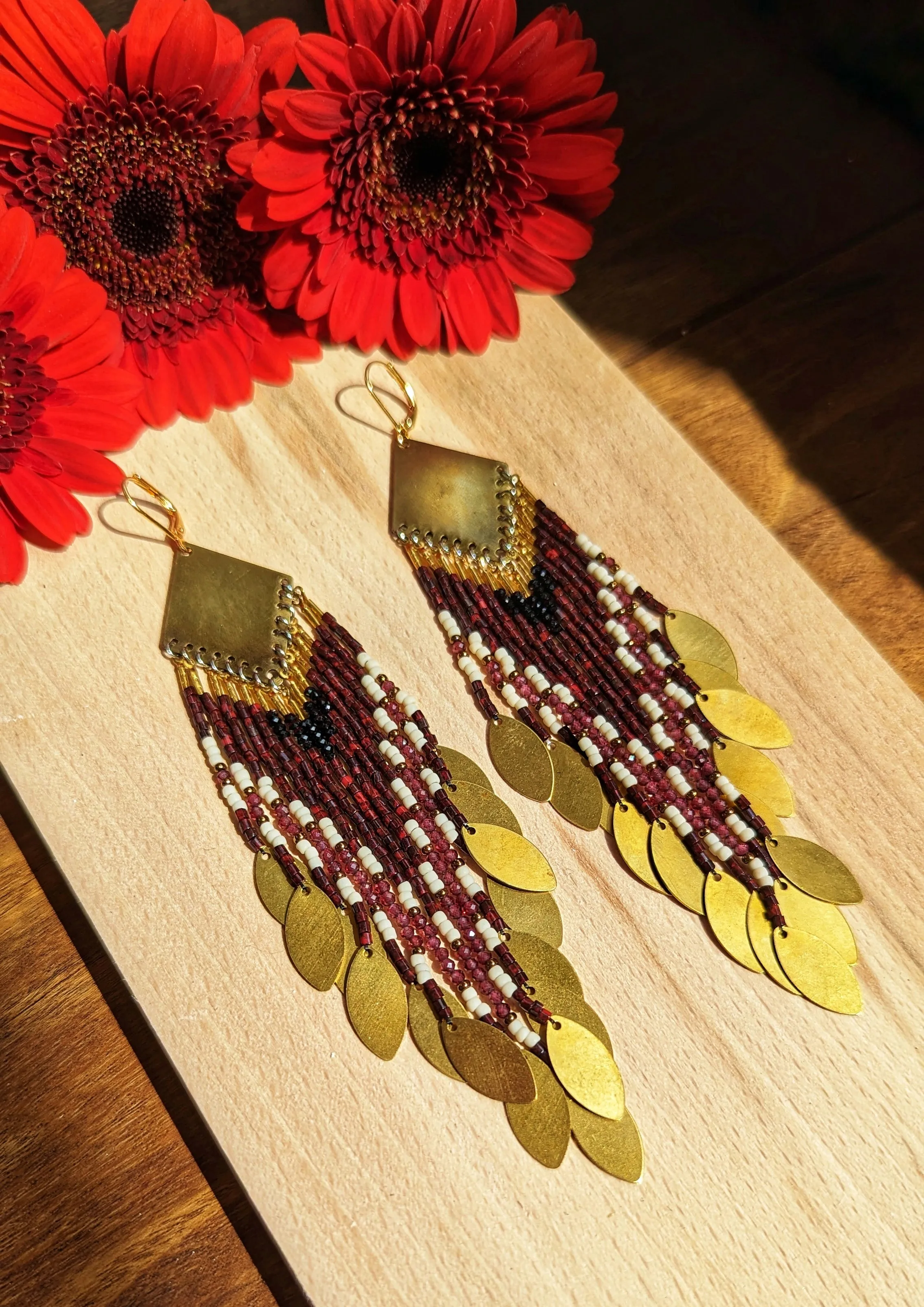 Junko Red Garnet Beaded Earrings
