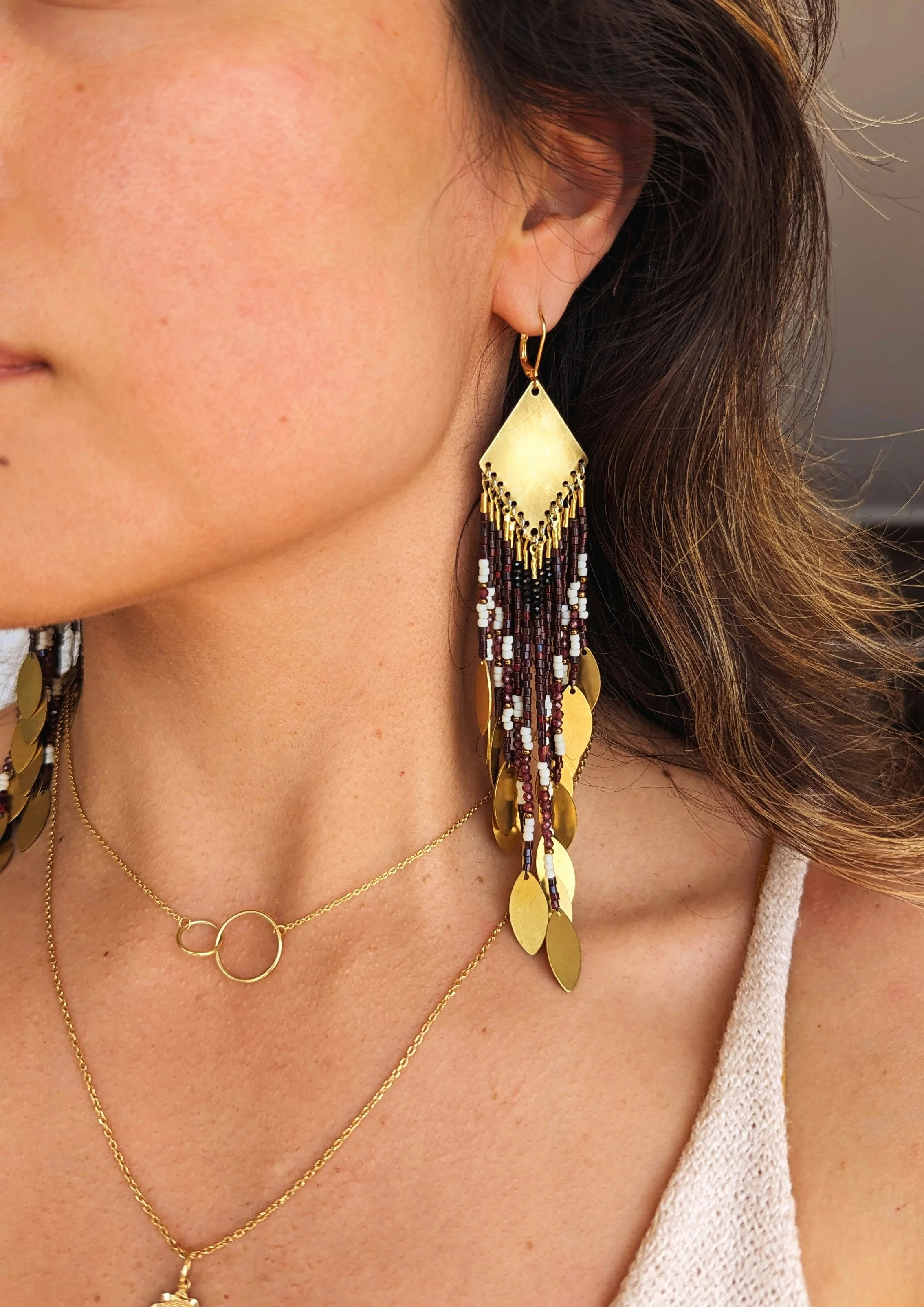 Junko Red Garnet Beaded Earrings