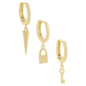 Key X Lock X Spike Huggie Earring Combo Set