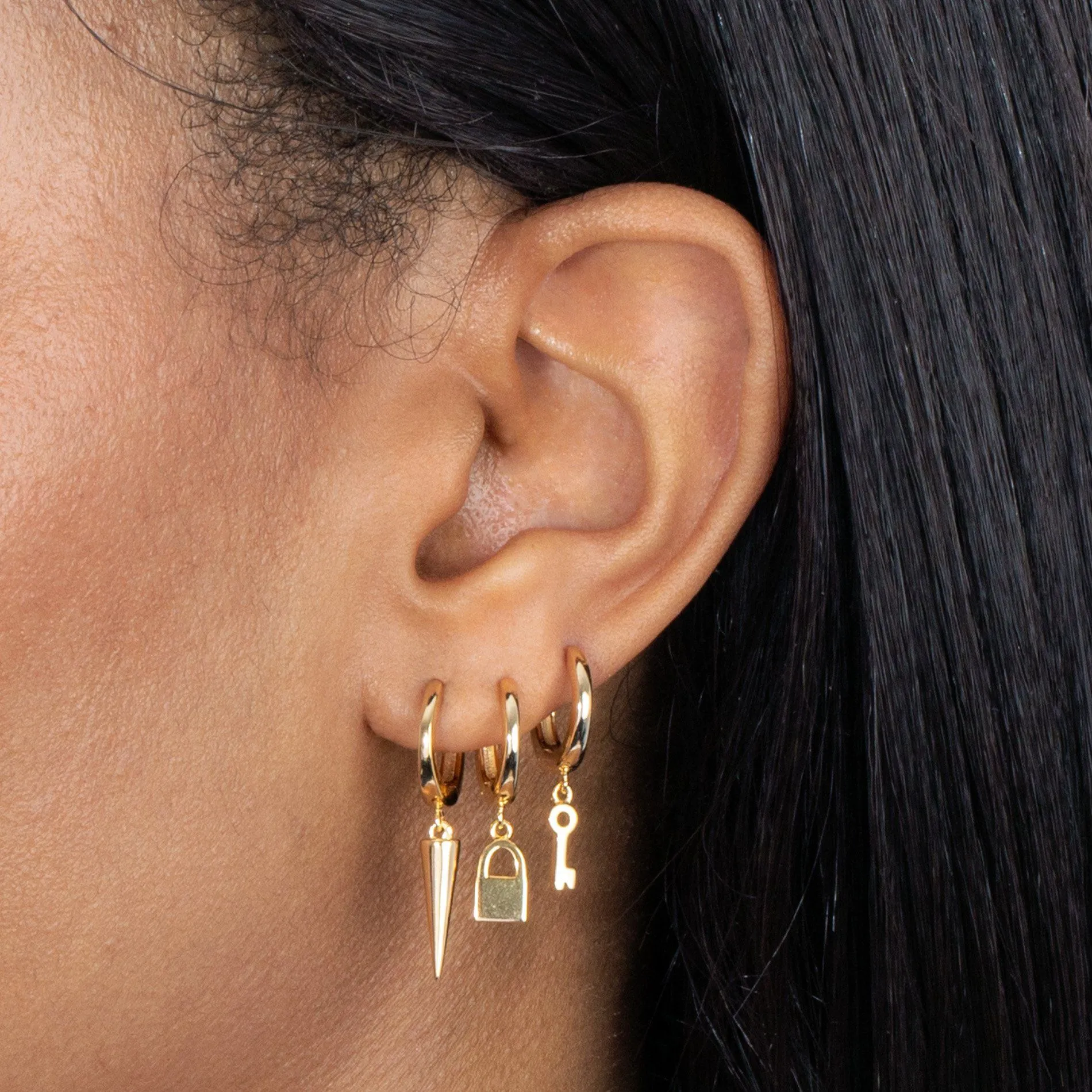 Key X Lock X Spike Huggie Earring Combo Set