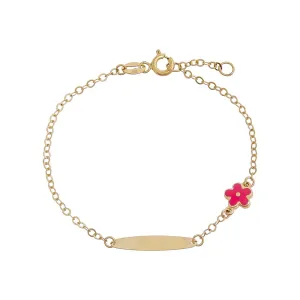 Kids Enamel Flower ID Bar Bracelet 14K