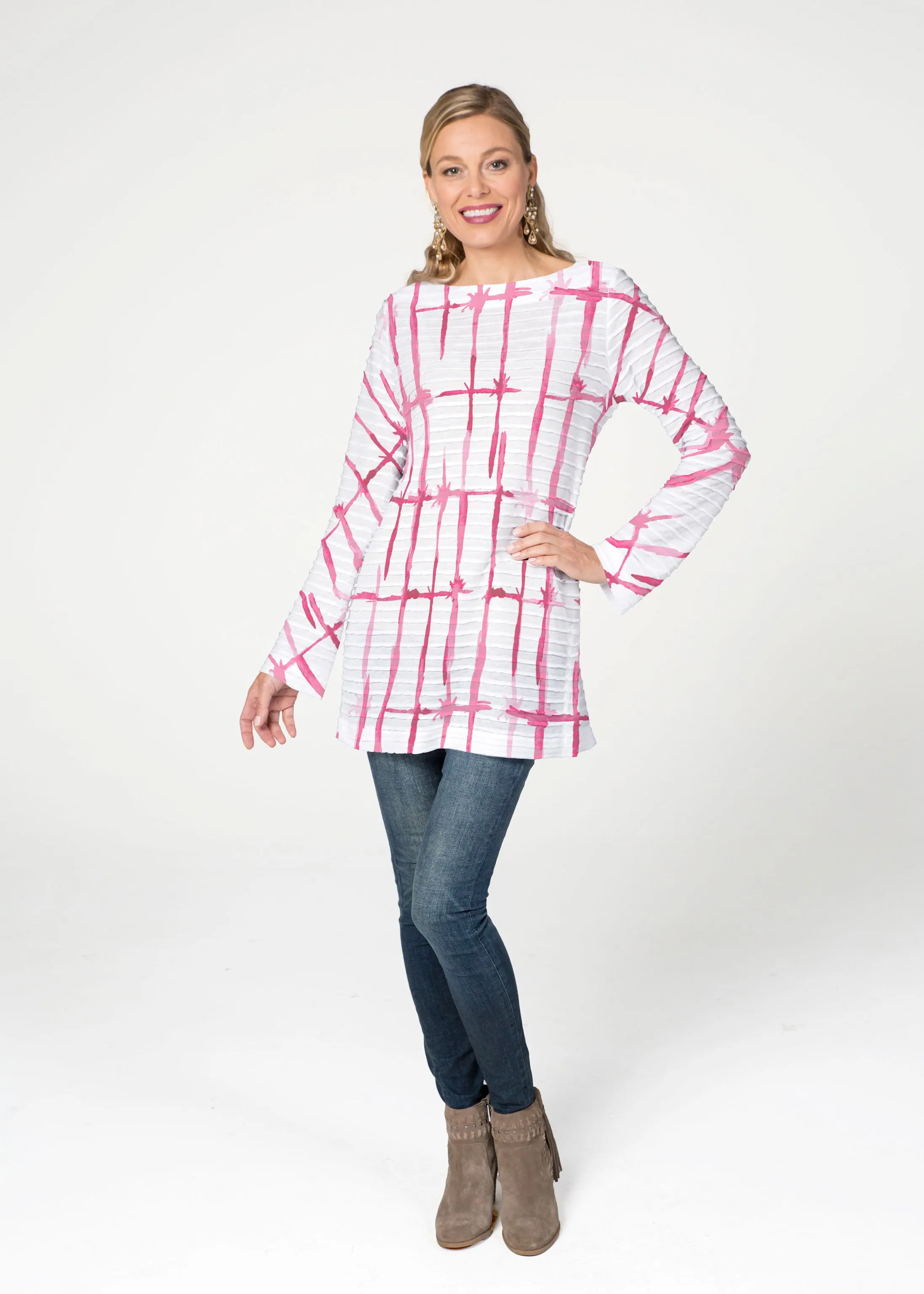 Knotted Pink (7897) ~ Banded Boatneck Tunic