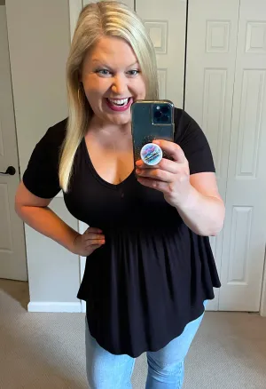 Lace-Back Babydoll Top in Black