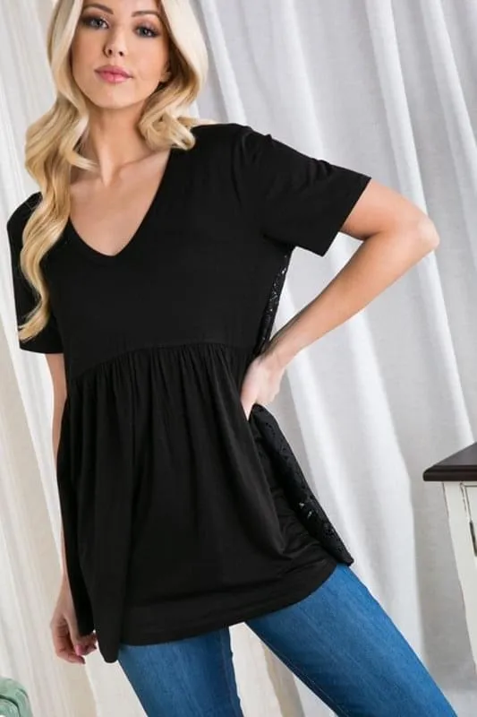 Lace-Back Babydoll Top in Black