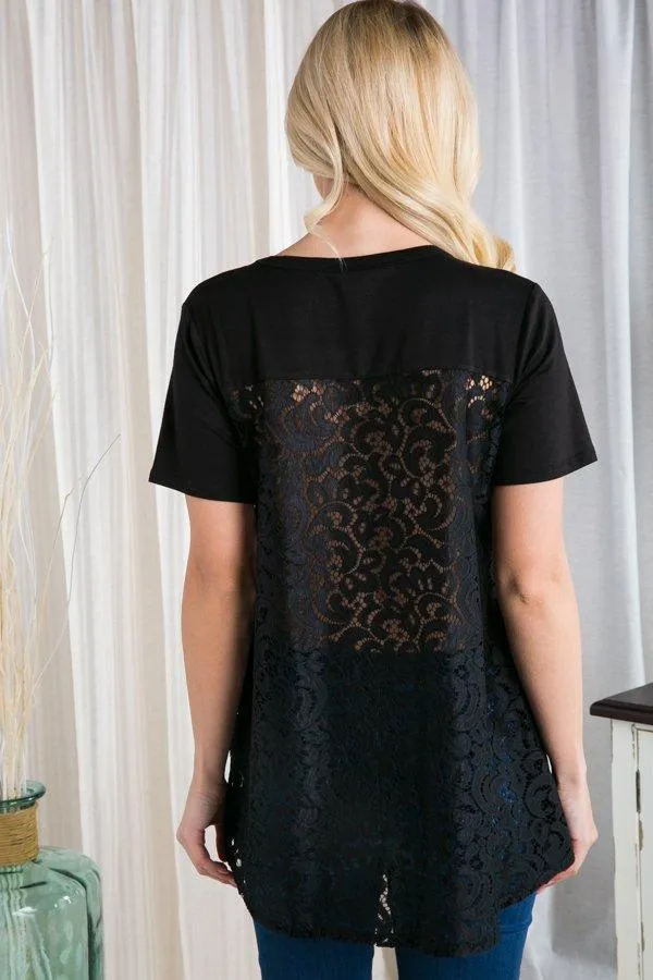 Lace-Back Babydoll Top in Black