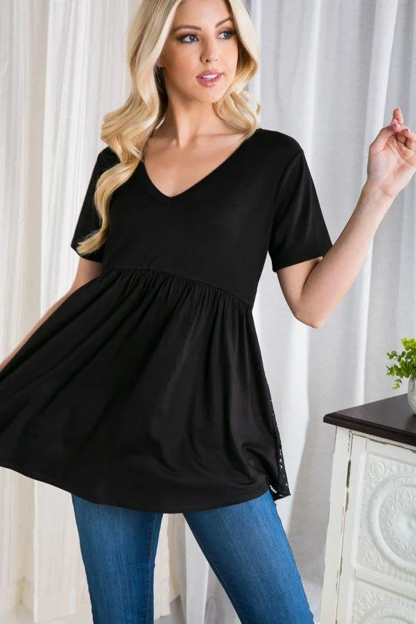 Lace-Back Babydoll Top in Black