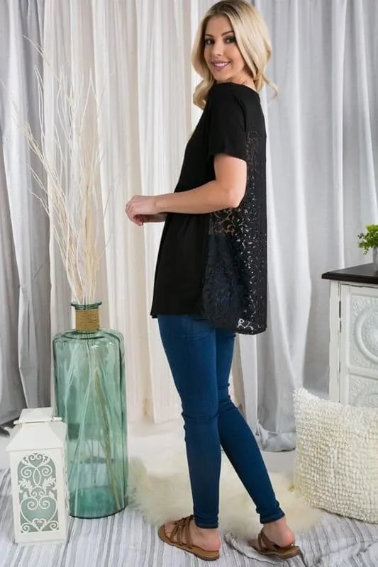 Lace-Back Babydoll Top in Black