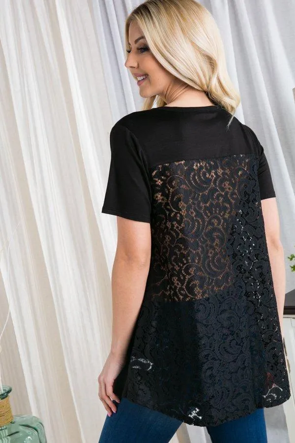 Lace-Back Babydoll Top in Black