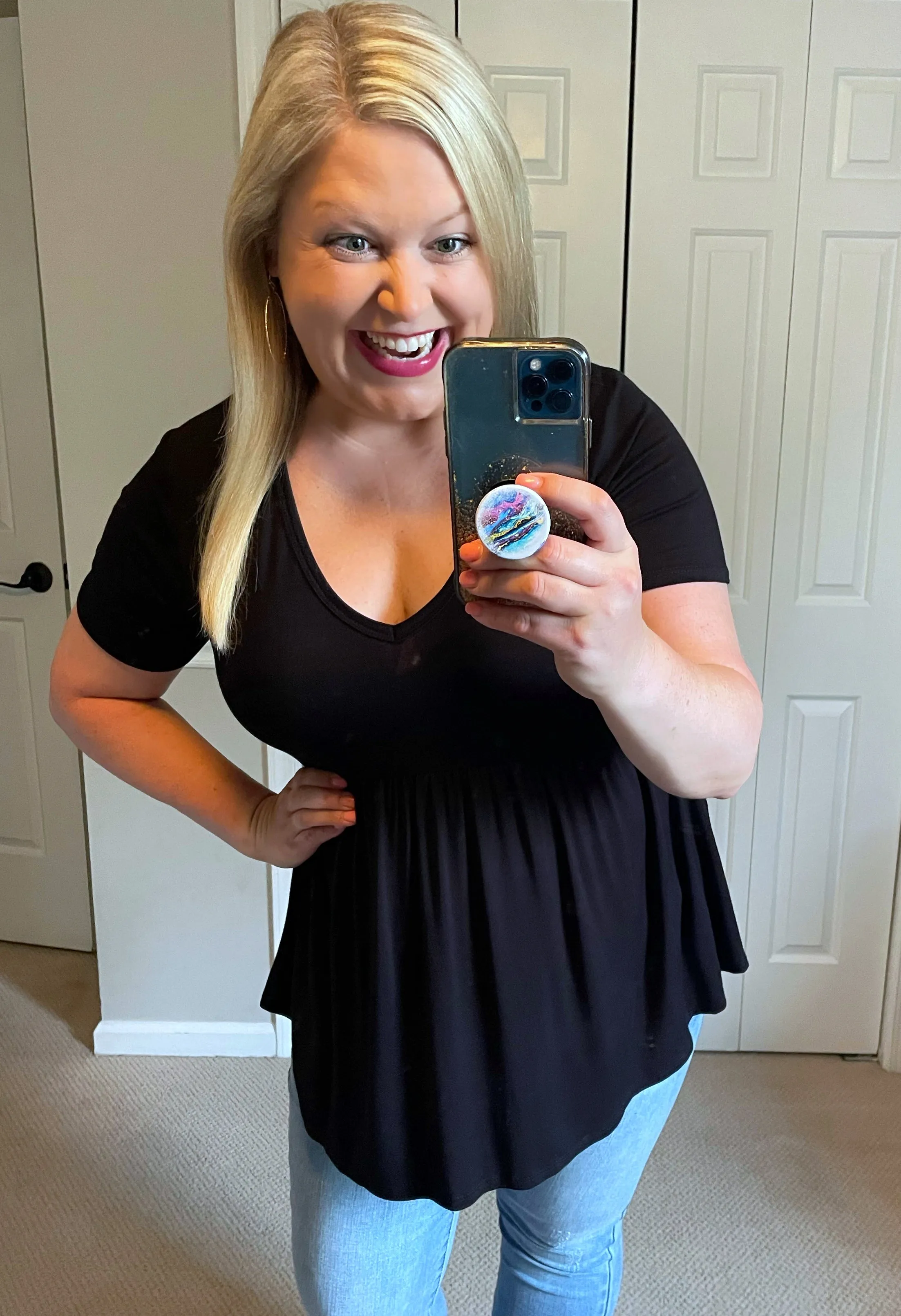 Lace-Back Babydoll Top in Black