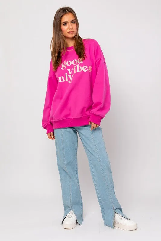 LE LIS Letter Embroidery Oversized Sweatshirt