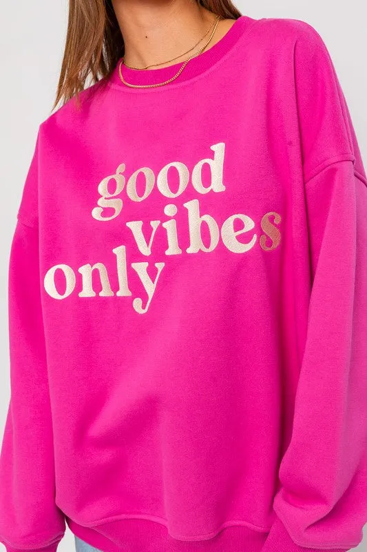 LE LIS Letter Embroidery Oversized Sweatshirt