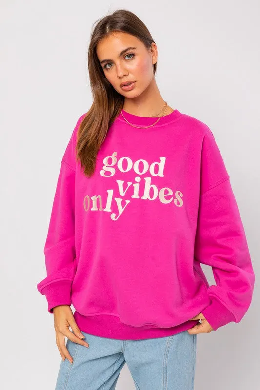 LE LIS Letter Embroidery Oversized Sweatshirt