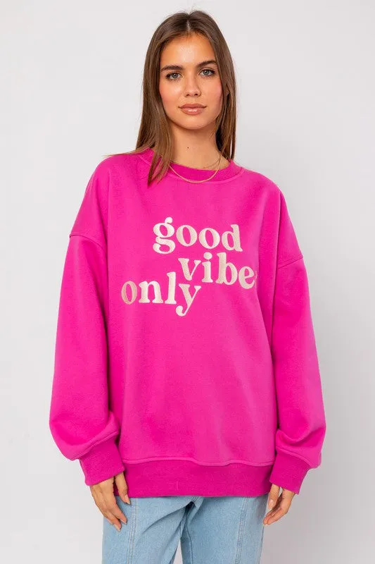 LE LIS Letter Embroidery Oversized Sweatshirt