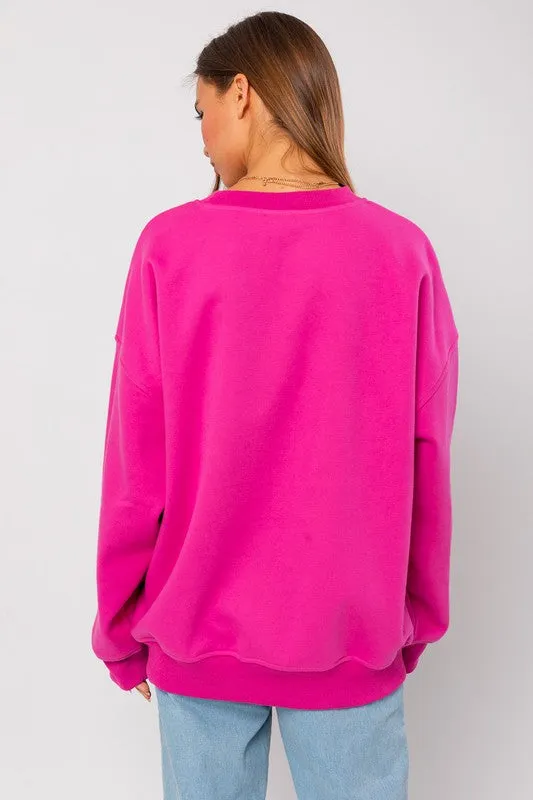 LE LIS Letter Embroidery Oversized Sweatshirt