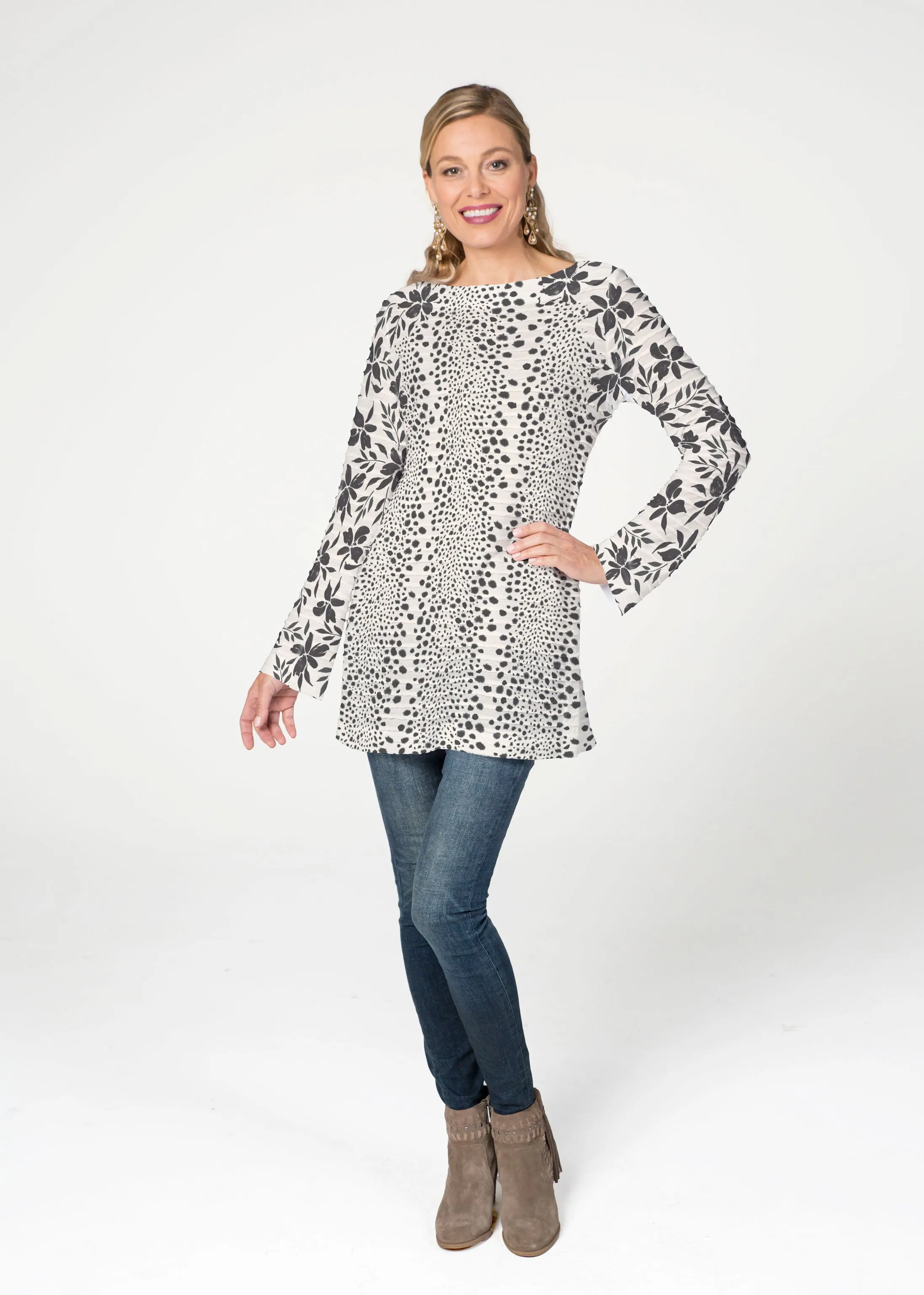 Leopard Rose (8018) ~ Banded Boatneck Tunic