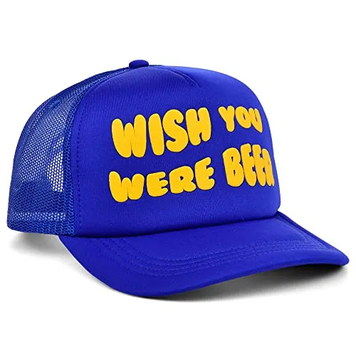 Lids Wish You were Beer Pop Culture Foam Trucker Adjustable Snapback Cap Royal Blue/Yellow