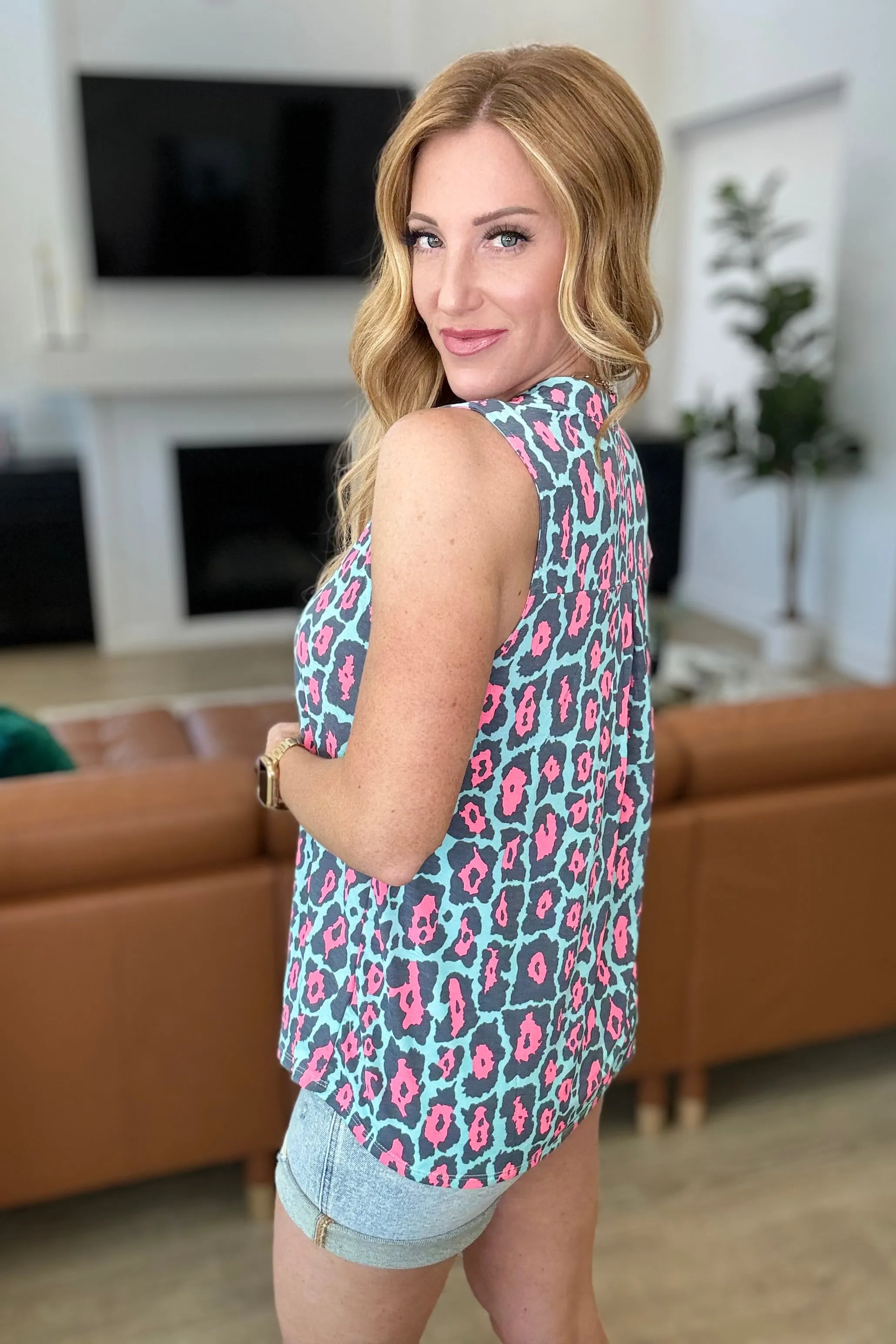 Lizzy Tank Top in Mint & Pink Leopard