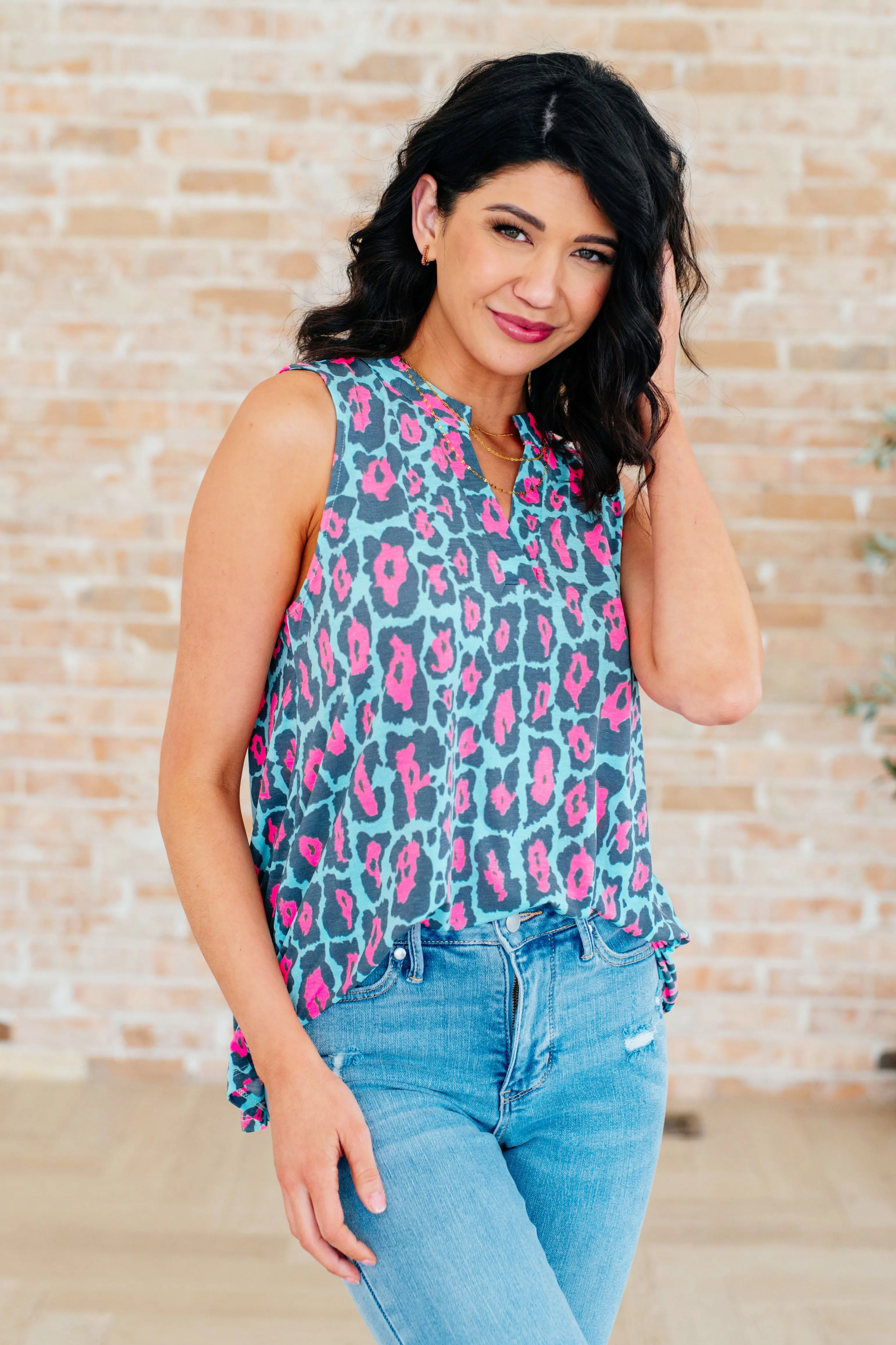 Lizzy Tank Top in Mint & Pink Leopard