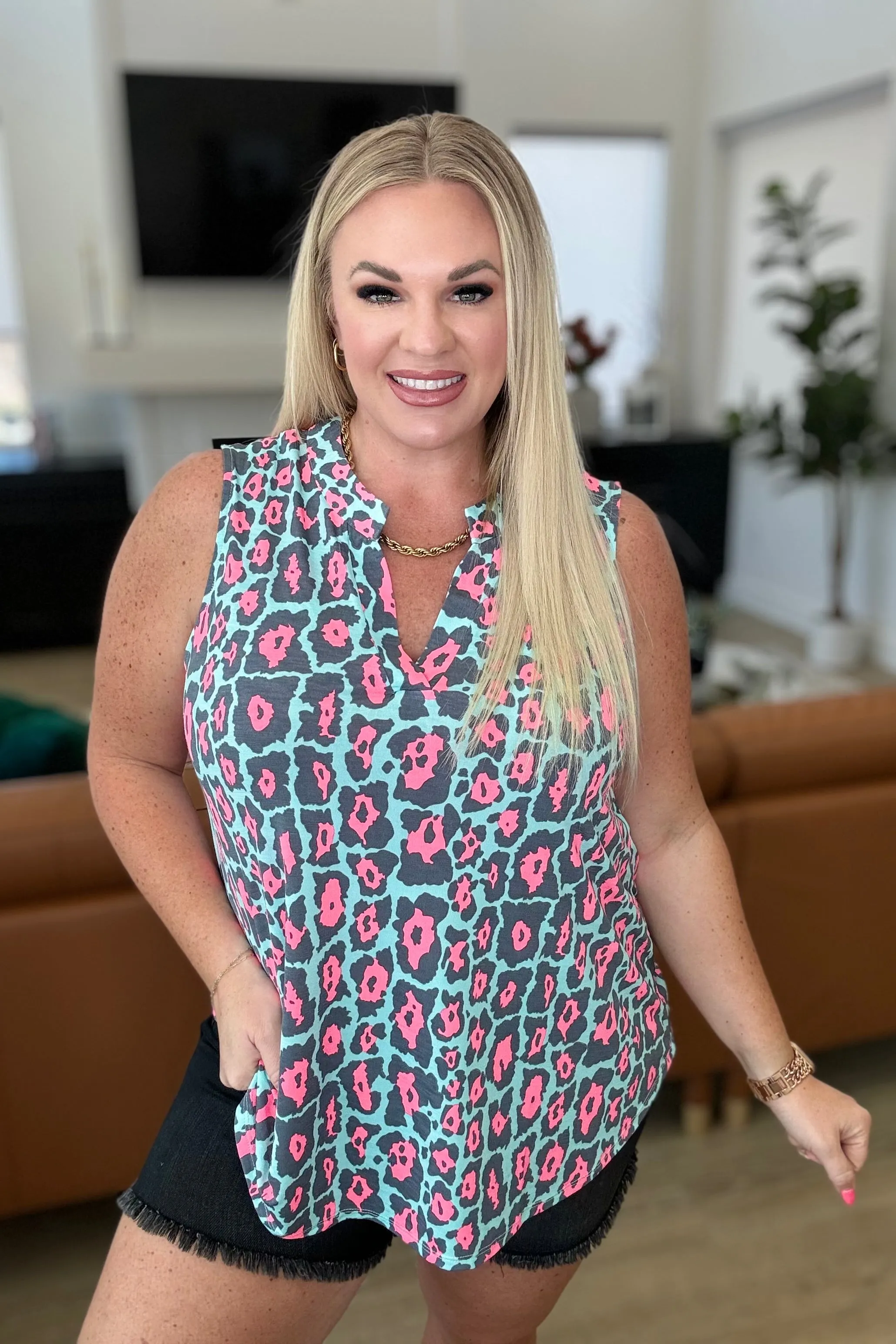 Lizzy Tank Top in Mint & Pink Leopard