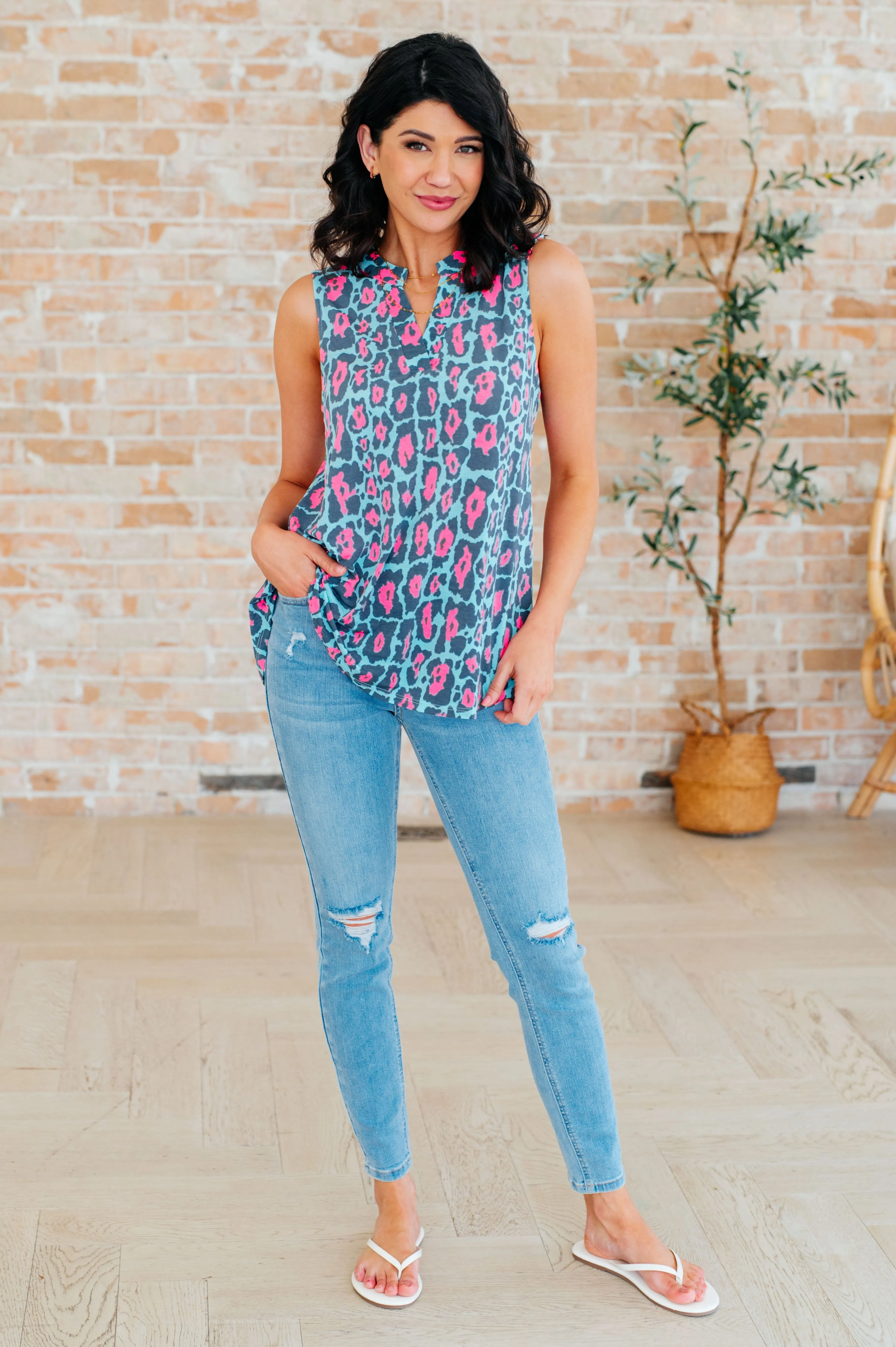 Lizzy Tank Top in Mint & Pink Leopard