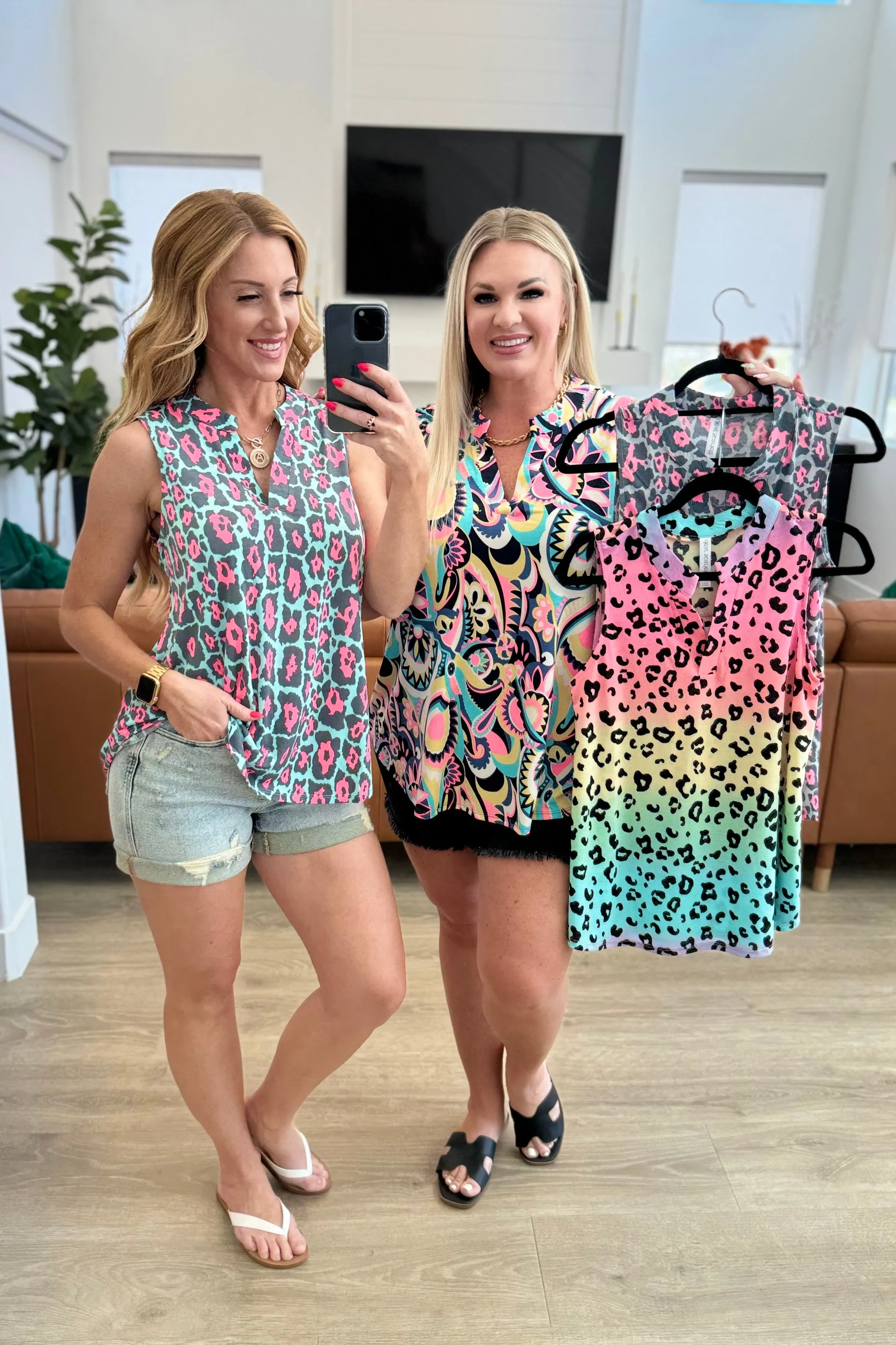 Lizzy Tank Top in Mint & Pink Leopard