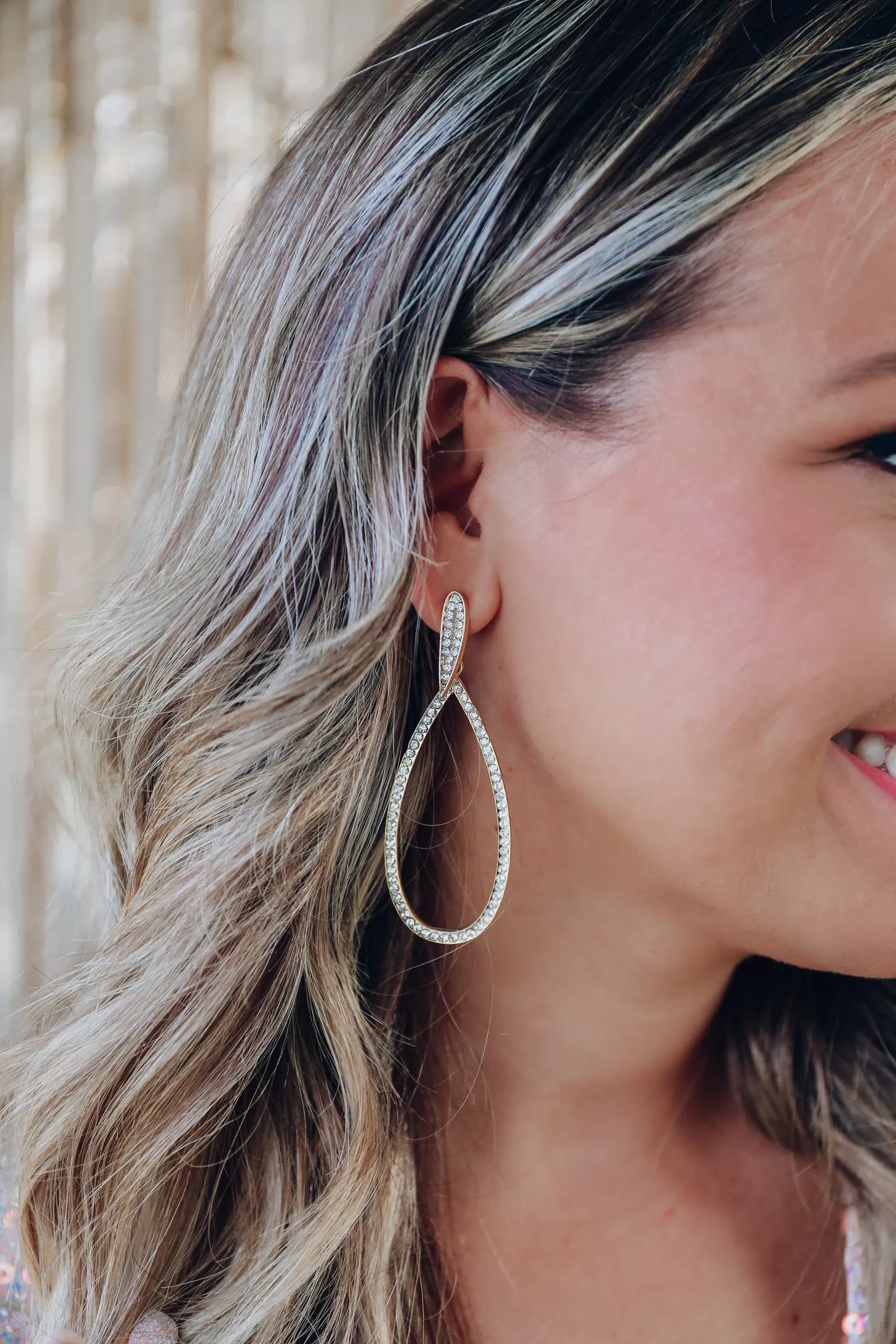 Loop Studded Hollow Drop Earring - Gold