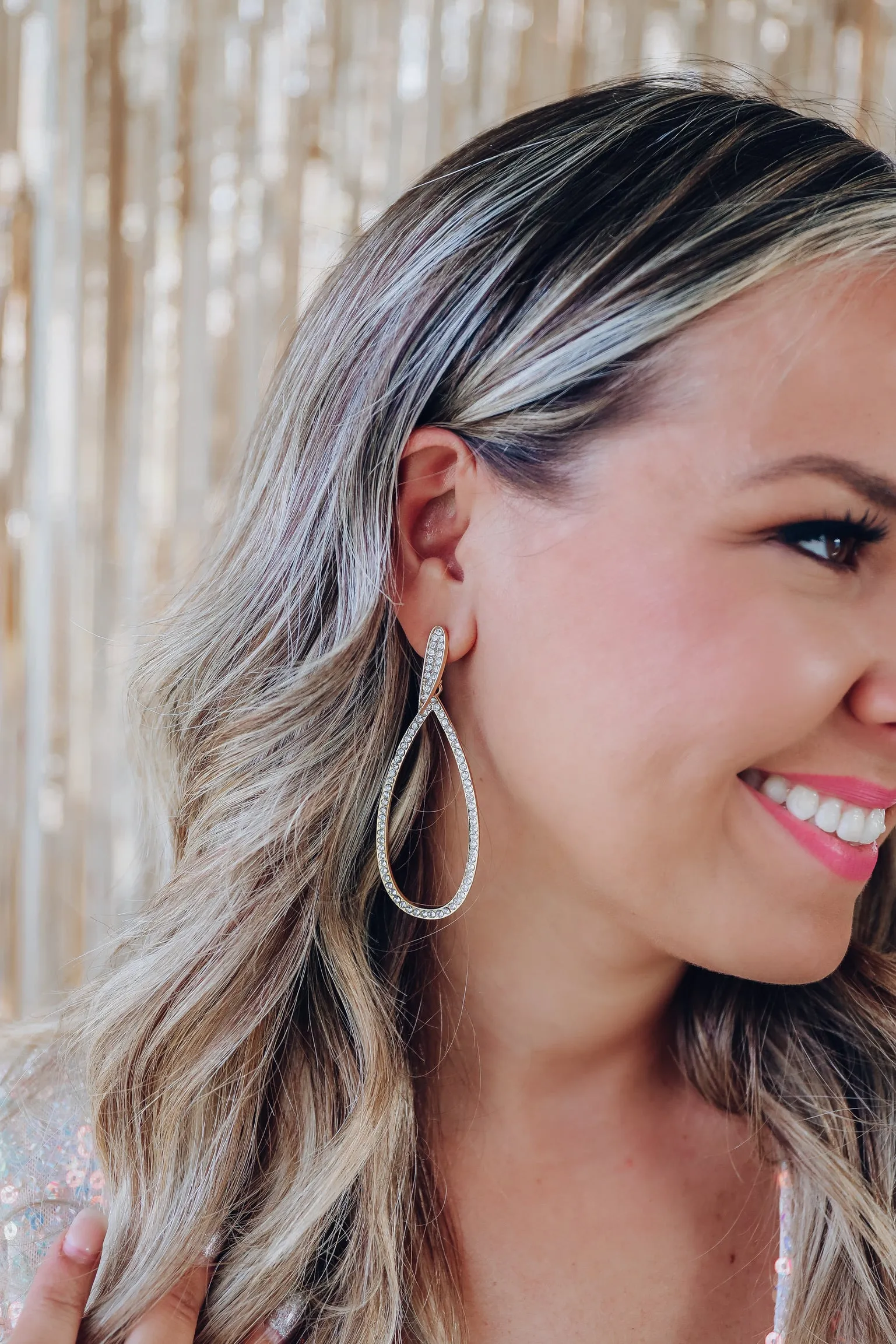 Loop Studded Hollow Drop Earring - Gold
