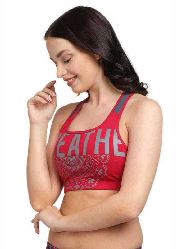 Lovable Fushcia Padded Non Wired Full Coverage Sports Bra MANTRA PRINT-Fuchsia