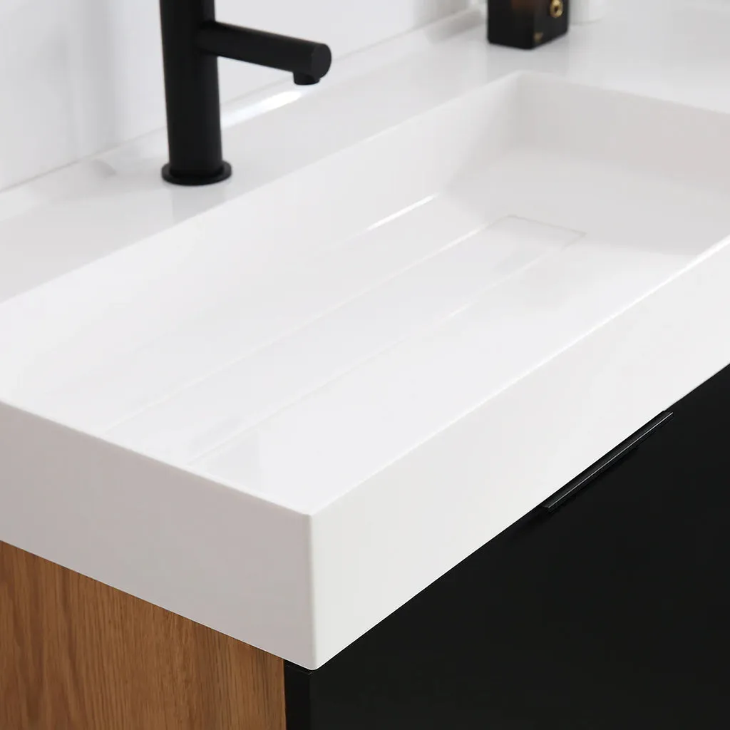 Lugano 2 Drawers Bathroom Vanity with Acrylic Sink - Wall Mount - 55" Wood/Matte Black Glass/Maple