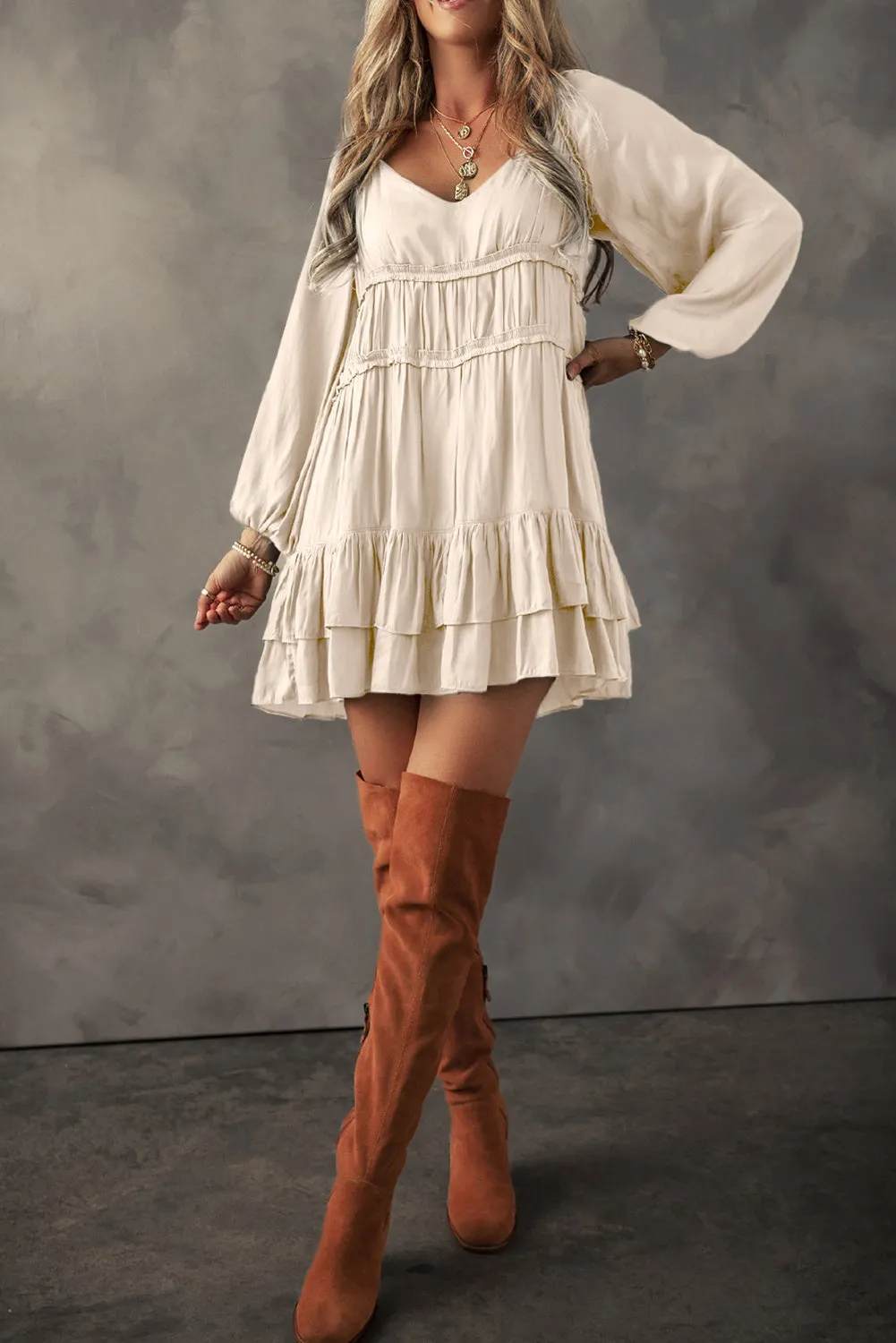 Mackenzie, Puff Sleeve Ruffle Mini Dress