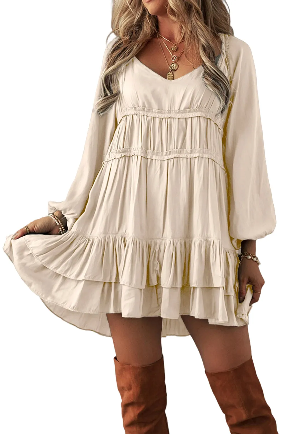 Mackenzie, Puff Sleeve Ruffle Mini Dress