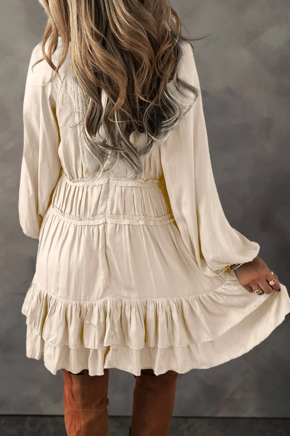 Mackenzie, Puff Sleeve Ruffle Mini Dress