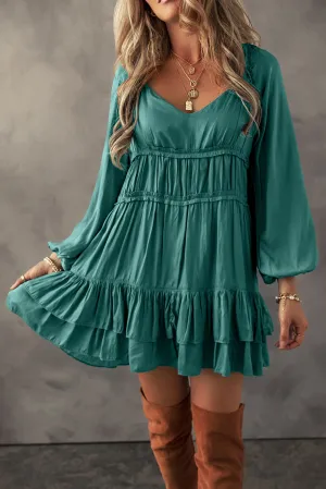 Mackenzie, Puff Sleeve Ruffle Mini Dress
