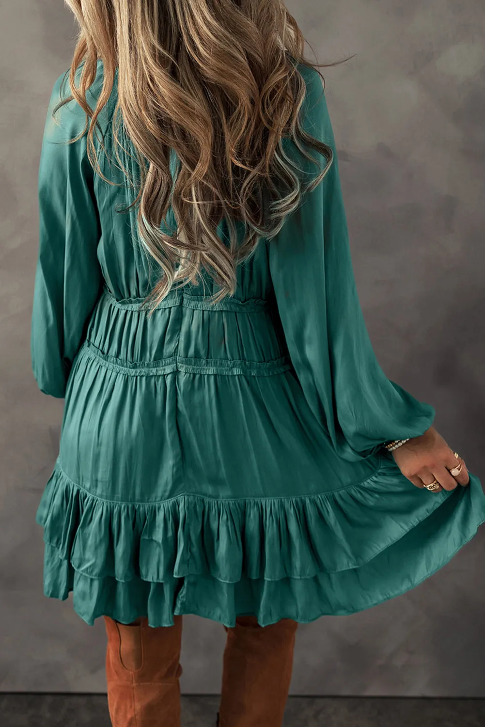 Mackenzie, Puff Sleeve Ruffle Mini Dress