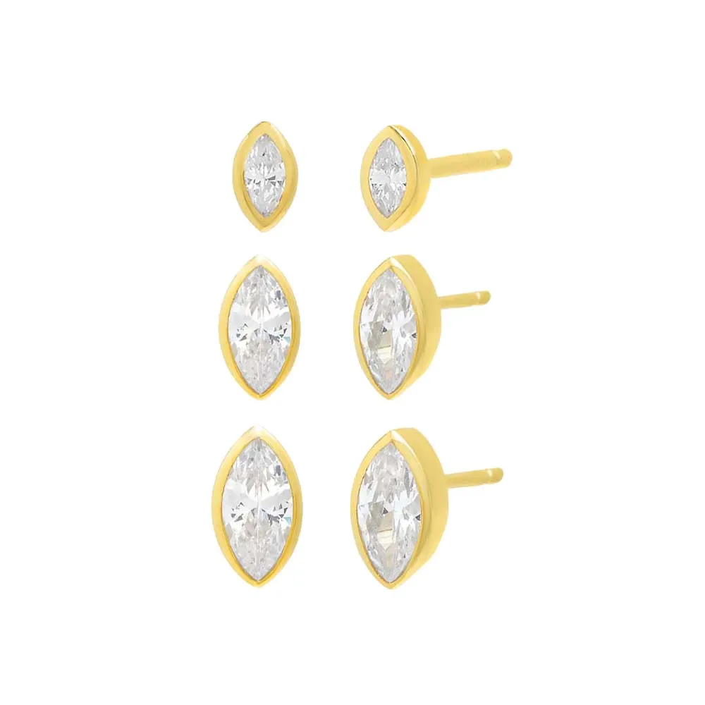 Marquise Bezel Stud Earring Combo Set