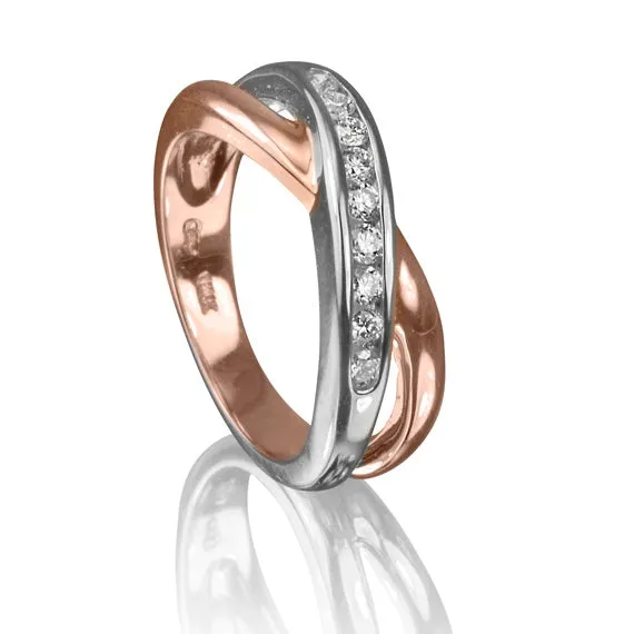 Max Strauss 14K Rose & White Gold Double Row Diamond Ring