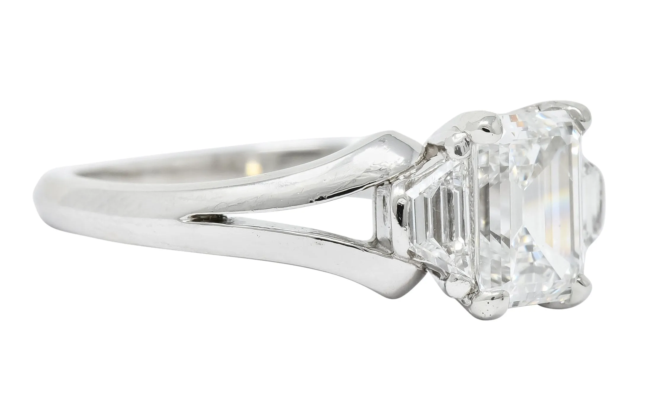 Modern 1.60 CTW Emerald Cut Diamond Platinum Engagement Ring GIA